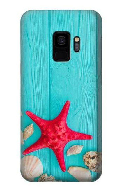 W3428 Aqua Wood Starfish Shell Hülle Schutzhülle Taschen und Leder Flip für Samsung Galaxy S9