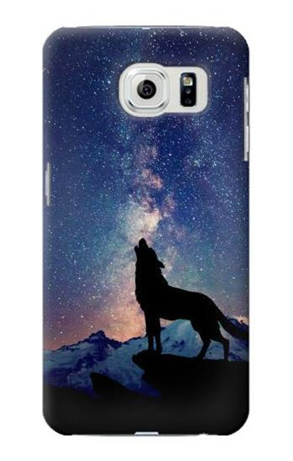 W3555 Wolf Howling Million Star Hülle Schutzhülle Taschen und Leder Flip für Samsung Galaxy S6