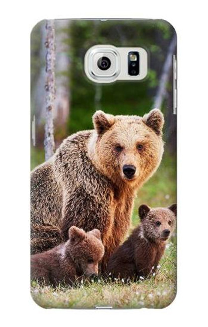 W3558 Bear Family Hülle Schutzhülle Taschen und Leder Flip für Samsung Galaxy S6