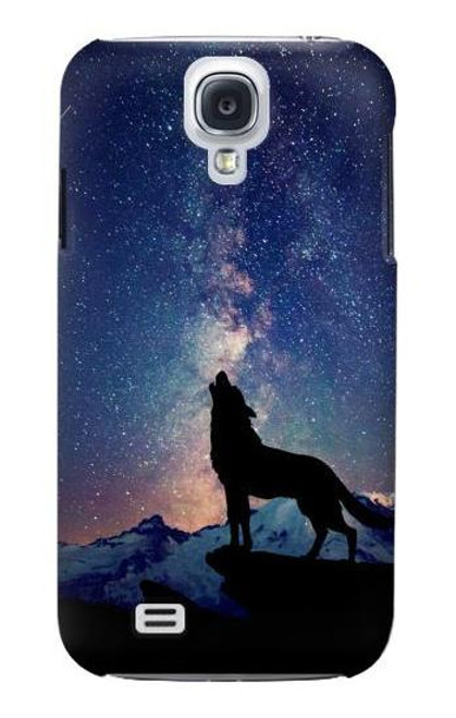 W3555 Wolf Howling Million Star Hülle Schutzhülle Taschen und Leder Flip für Samsung Galaxy S4