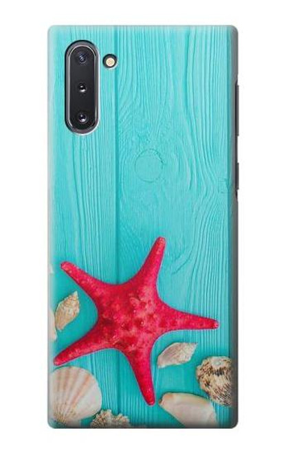 W3428 Aqua Wood Starfish Shell Hülle Schutzhülle Taschen und Leder Flip für Samsung Galaxy Note 10