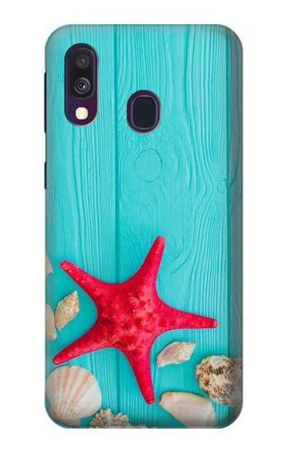 W3428 Aqua Wood Starfish Shell Hülle Schutzhülle Taschen und Leder Flip für Samsung Galaxy A40