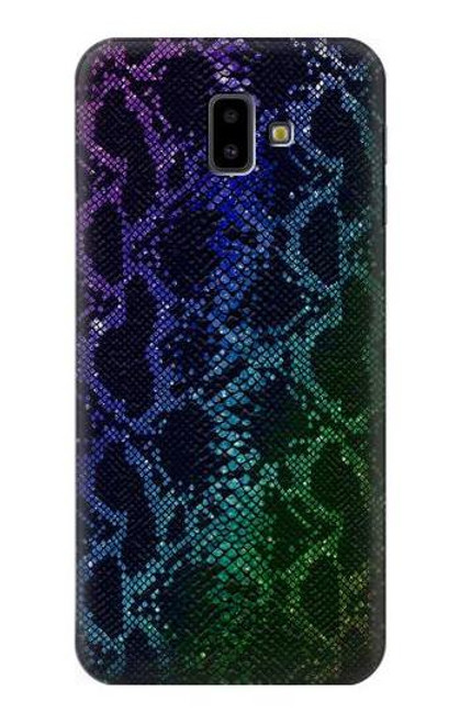 W3366 Rainbow Python Skin Graphic Print Hülle Schutzhülle Taschen und Leder Flip für Samsung Galaxy J6+ (2018), J6 Plus (2018)