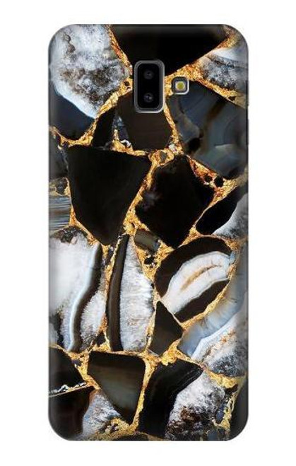 W3419 Gold Marble Graphic Print Hülle Schutzhülle Taschen und Leder Flip für Samsung Galaxy J6+ (2018), J6 Plus (2018)