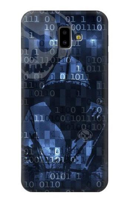 W3431 Digital Code Cyber Hacker Hülle Schutzhülle Taschen und Leder Flip für Samsung Galaxy J6+ (2018), J6 Plus (2018)