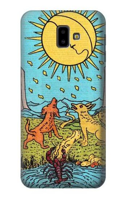 W3435 Tarot Card Moon Hülle Schutzhülle Taschen und Leder Flip für Samsung Galaxy J6+ (2018), J6 Plus (2018)