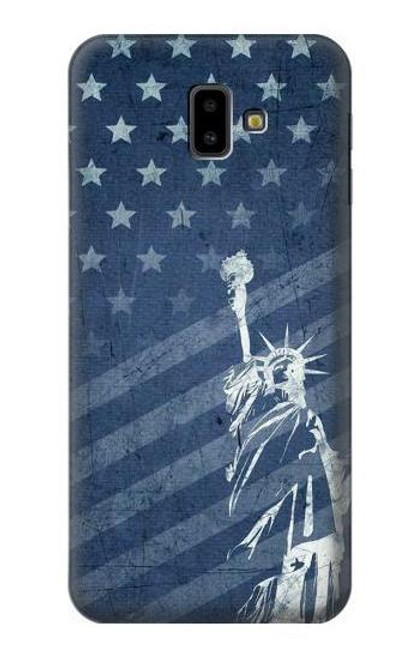 W3450 US Flag Liberty Statue Hülle Schutzhülle Taschen und Leder Flip für Samsung Galaxy J6+ (2018), J6 Plus (2018)