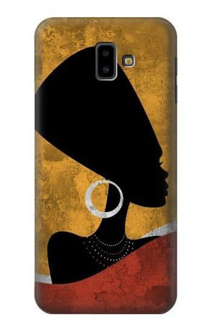 W3453 African Queen Nefertiti Silhouette Hülle Schutzhülle Taschen und Leder Flip für Samsung Galaxy J6+ (2018), J6 Plus (2018)