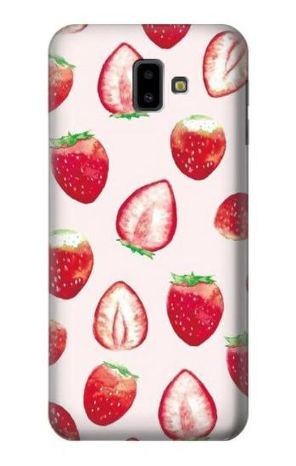 W3481 Strawberry Hülle Schutzhülle Taschen und Leder Flip für Samsung Galaxy J6+ (2018), J6 Plus (2018)