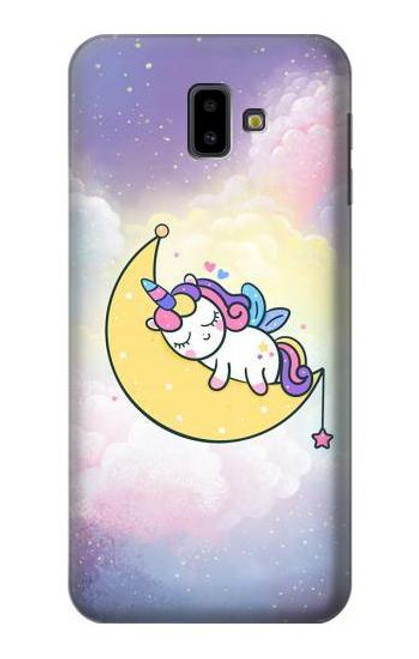W3485 Cute Unicorn Sleep Hülle Schutzhülle Taschen und Leder Flip für Samsung Galaxy J6+ (2018), J6 Plus (2018)