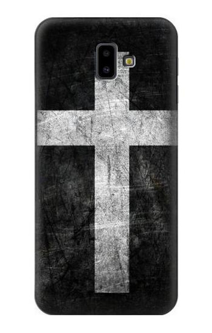 W3491 Christian Cross Hülle Schutzhülle Taschen und Leder Flip für Samsung Galaxy J6+ (2018), J6 Plus (2018)