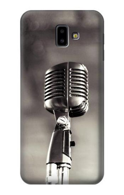 W3495 Vintage Microphone Hülle Schutzhülle Taschen und Leder Flip für Samsung Galaxy J6+ (2018), J6 Plus (2018)