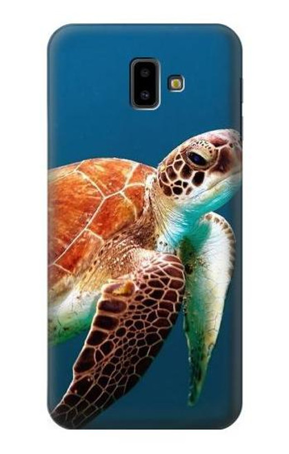 W3497 Green Sea Turtle Hülle Schutzhülle Taschen und Leder Flip für Samsung Galaxy J6+ (2018), J6 Plus (2018)