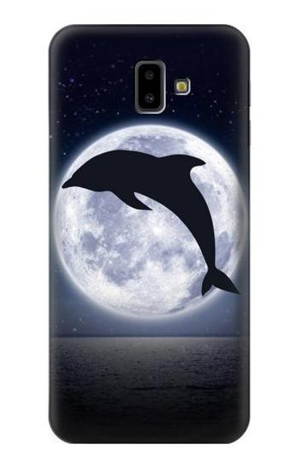 W3510 Dolphin Moon Night Hülle Schutzhülle Taschen und Leder Flip für Samsung Galaxy J6+ (2018), J6 Plus (2018)