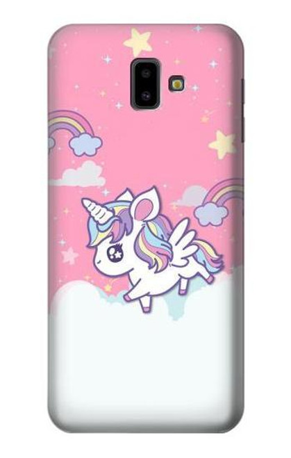 W3518 Unicorn Cartoon Hülle Schutzhülle Taschen und Leder Flip für Samsung Galaxy J6+ (2018), J6 Plus (2018)