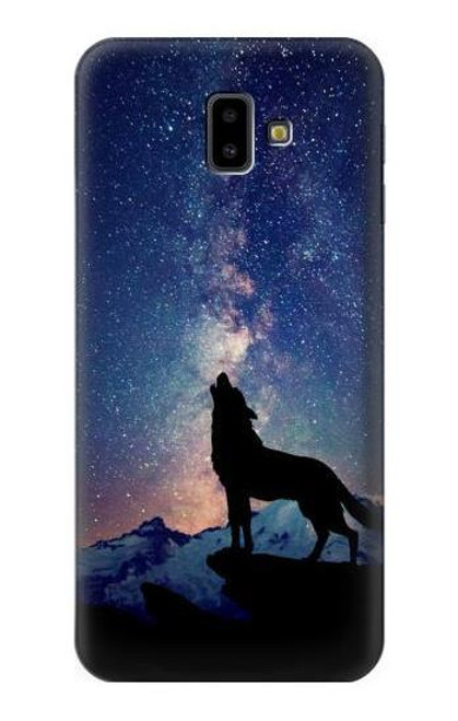 W3555 Wolf Howling Million Star Hülle Schutzhülle Taschen und Leder Flip für Samsung Galaxy J6+ (2018), J6 Plus (2018)