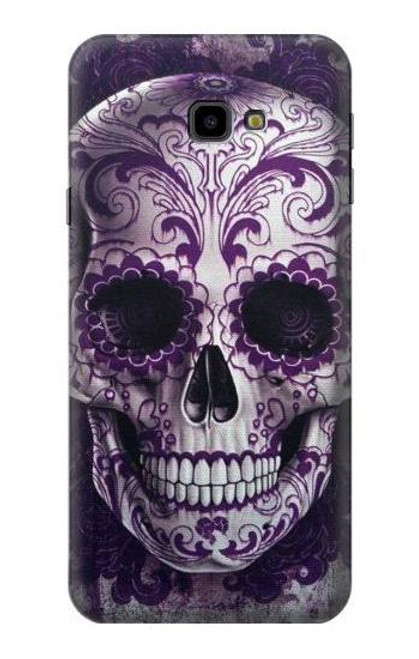 W3582 Purple Sugar Skull Hülle Schutzhülle Taschen und Leder Flip für Samsung Galaxy J4+ (2018), J4 Plus (2018)