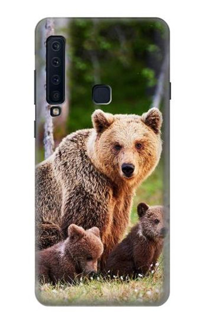 W3558 Bear Family Hülle Schutzhülle Taschen und Leder Flip für Samsung Galaxy A9 (2018), A9 Star Pro, A9s