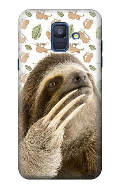 W3559 Sloth Pattern Hülle Schutzhülle Taschen und Leder Flip für Samsung Galaxy A6 (2018)