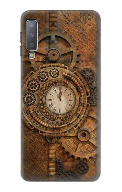 W3401 Clock Gear Streampunk Hülle Schutzhülle Taschen und Leder Flip für Samsung Galaxy A7 (2018)