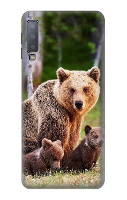 W3558 Bear Family Hülle Schutzhülle Taschen und Leder Flip für Samsung Galaxy A7 (2018)