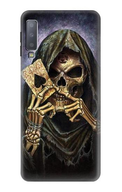 W3594 Grim Reaper Wins Poker Hülle Schutzhülle Taschen und Leder Flip für Samsung Galaxy A7 (2018)