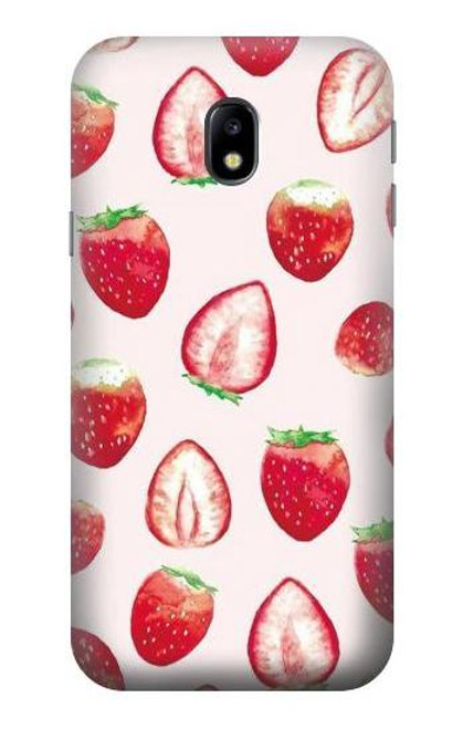 W3481 Strawberry Hülle Schutzhülle Taschen und Leder Flip für Samsung Galaxy J3 (2017) EU Version