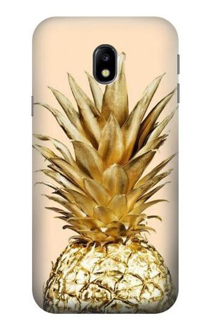 W3490 Gold Pineapple Hülle Schutzhülle Taschen und Leder Flip für Samsung Galaxy J3 (2017) EU Version