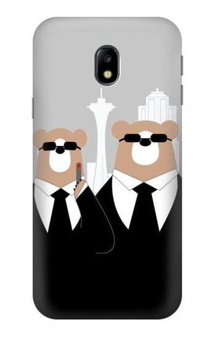 W3557 Bear in Black Suit Hülle Schutzhülle Taschen und Leder Flip für Samsung Galaxy J3 (2017) EU Version