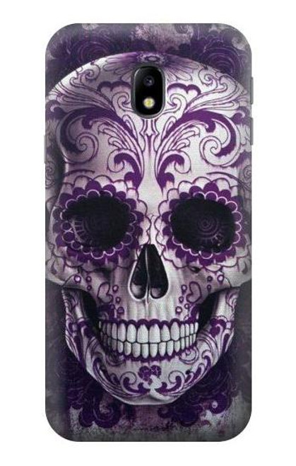 W3582 Purple Sugar Skull Hülle Schutzhülle Taschen und Leder Flip für Samsung Galaxy J3 (2017) EU Version