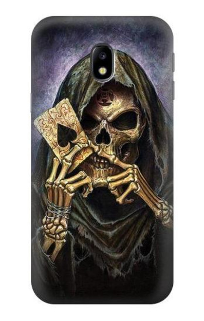 W3594 Grim Reaper Wins Poker Hülle Schutzhülle Taschen und Leder Flip für Samsung Galaxy J3 (2017) EU Version