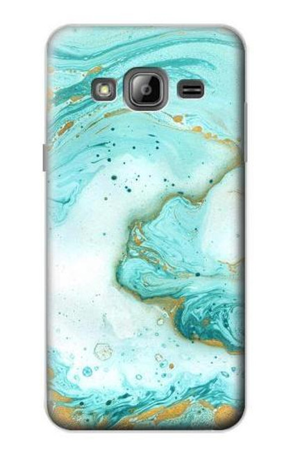 W3399 Green Marble Graphic Print Hülle Schutzhülle Taschen und Leder Flip für Samsung Galaxy J3 (2016)