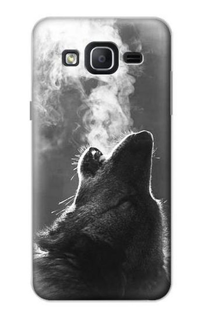 W3505 Wolf Howling Hülle Schutzhülle Taschen und Leder Flip für Samsung Galaxy On5