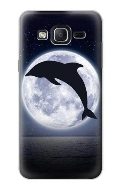 W3510 Dolphin Moon Night Hülle Schutzhülle Taschen und Leder Flip für Samsung Galaxy On5