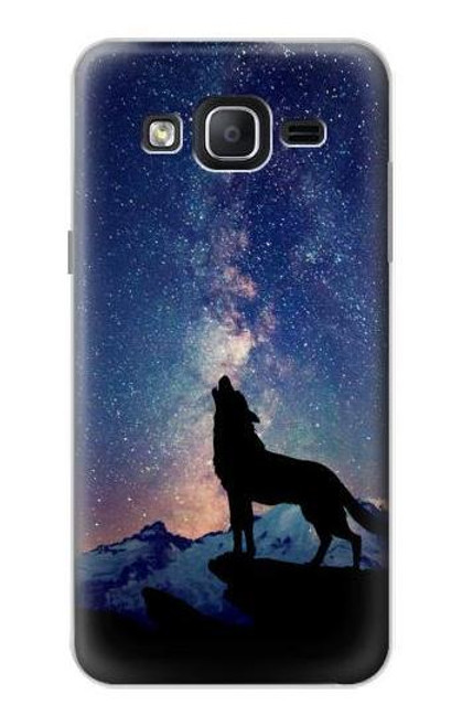 W3555 Wolf Howling Million Star Hülle Schutzhülle Taschen und Leder Flip für Samsung Galaxy On5