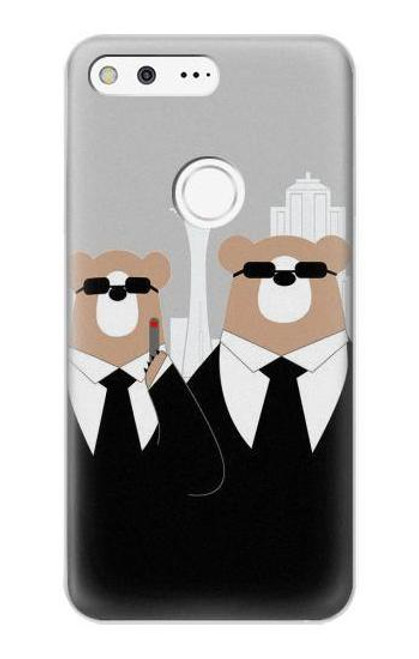 W3557 Bear in Black Suit Hülle Schutzhülle Taschen und Leder Flip für Google Pixel XL