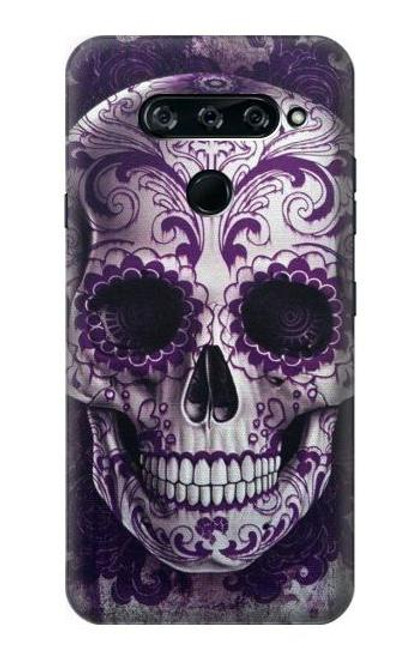 W3582 Purple Sugar Skull Hülle Schutzhülle Taschen und Leder Flip für LG V40, LG V40 ThinQ