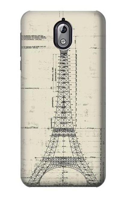 W3474 Eiffel Architectural Drawing Hülle Schutzhülle Taschen und Leder Flip für Nokia 3.1