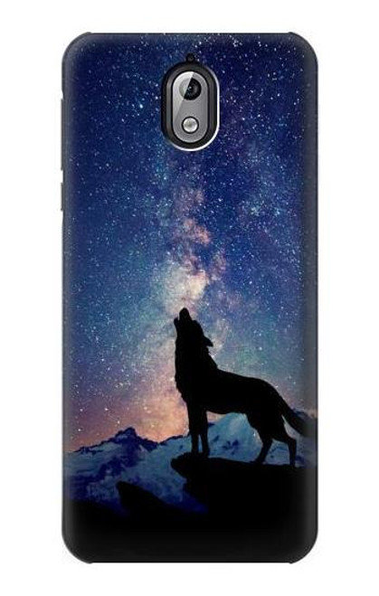 W3555 Wolf Howling Million Star Hülle Schutzhülle Taschen und Leder Flip für Nokia 3.1
