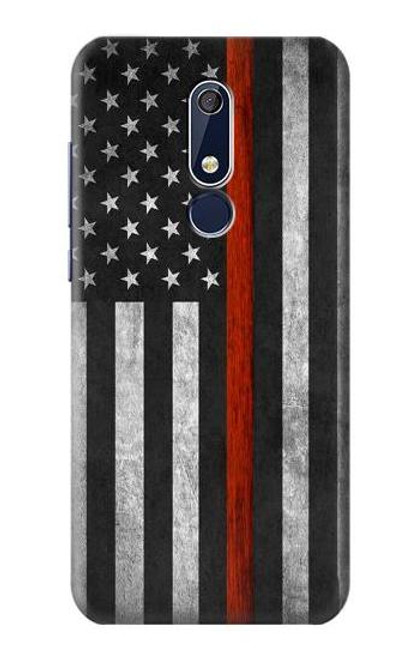 W3472 Firefighter Thin Red Line Flag Hülle Schutzhülle Taschen und Leder Flip für Nokia 5.1, Nokia 5 2018