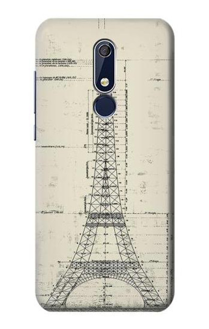 W3474 Eiffel Architectural Drawing Hülle Schutzhülle Taschen und Leder Flip für Nokia 5.1, Nokia 5 2018