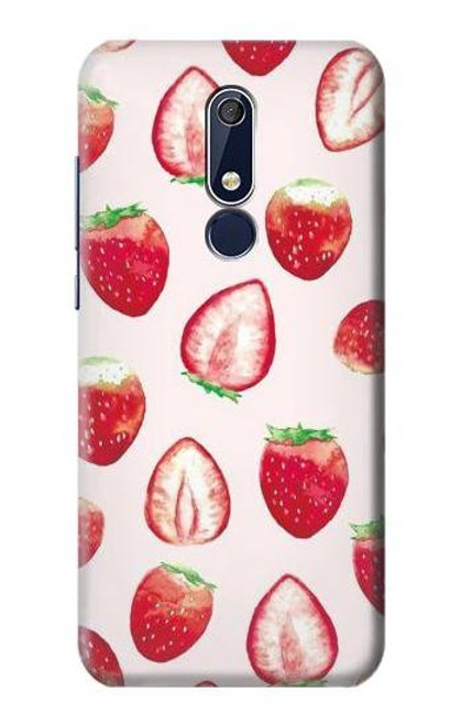 W3481 Strawberry Hülle Schutzhülle Taschen und Leder Flip für Nokia 5.1, Nokia 5 2018