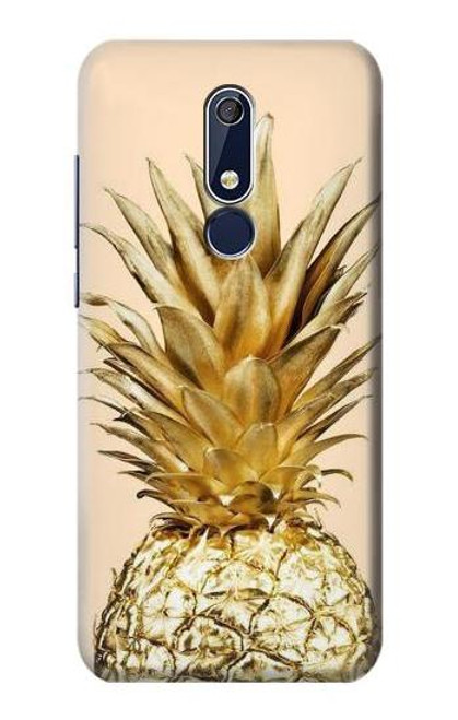 W3490 Gold Pineapple Hülle Schutzhülle Taschen und Leder Flip für Nokia 5.1, Nokia 5 2018