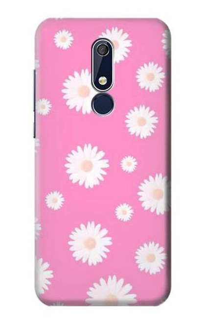 W3500 Pink Floral Pattern Hülle Schutzhülle Taschen und Leder Flip für Nokia 5.1, Nokia 5 2018