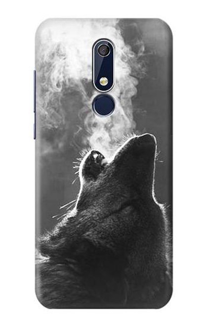 W3505 Wolf Howling Hülle Schutzhülle Taschen und Leder Flip für Nokia 5.1, Nokia 5 2018