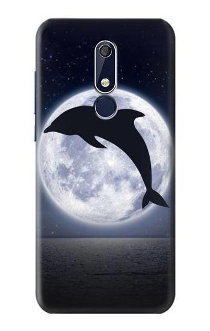 W3510 Dolphin Moon Night Hülle Schutzhülle Taschen und Leder Flip für Nokia 5.1, Nokia 5 2018