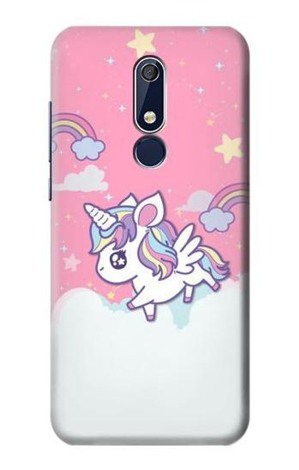 W3518 Unicorn Cartoon Hülle Schutzhülle Taschen und Leder Flip für Nokia 5.1, Nokia 5 2018