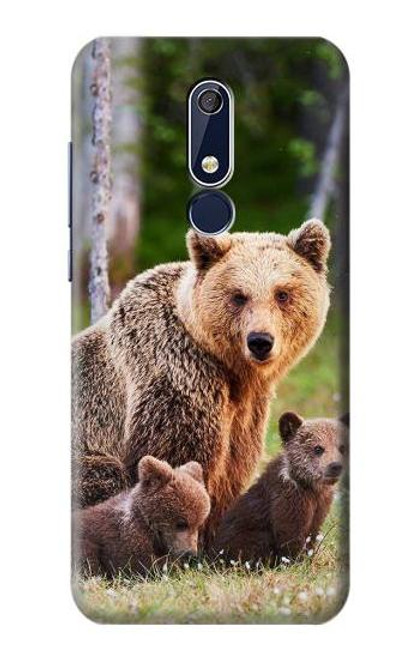 W3558 Bear Family Hülle Schutzhülle Taschen und Leder Flip für Nokia 5.1, Nokia 5 2018