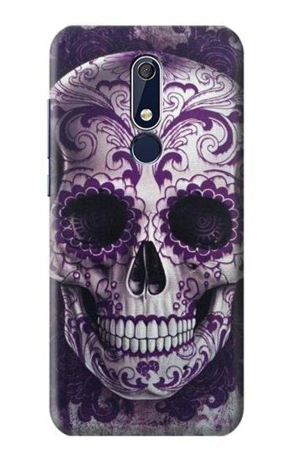 W3582 Purple Sugar Skull Hülle Schutzhülle Taschen und Leder Flip für Nokia 5.1, Nokia 5 2018