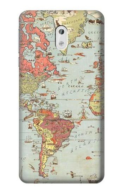 W3418 Vintage World Map Hülle Schutzhülle Taschen und Leder Flip für Nokia 3